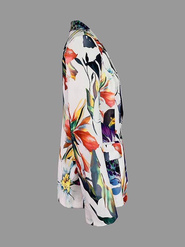 UZ Wholesale Store - Long Sleeves Floral Printed Split-Joint Lapel Suit Outerwear: COLORFUL / L
