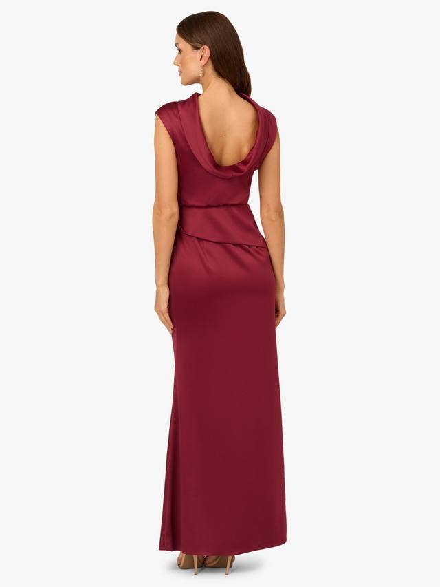 Immediate Apparel - High Neck Sleeveless Satin Evening Gown by Adrianna Papell AP1E212258: Crimson Haze / 8