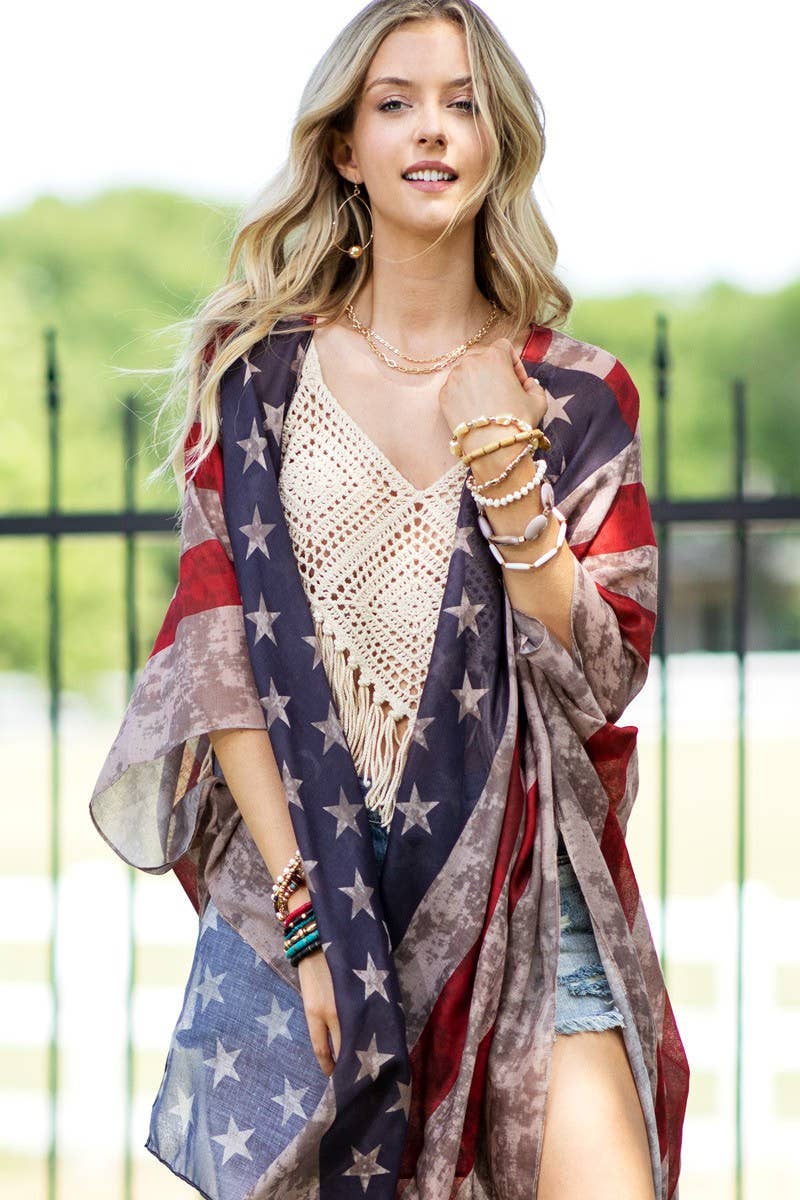 Urbanista - Vintage Stars & Stripes Kimono: NAVY / 2 / One Size