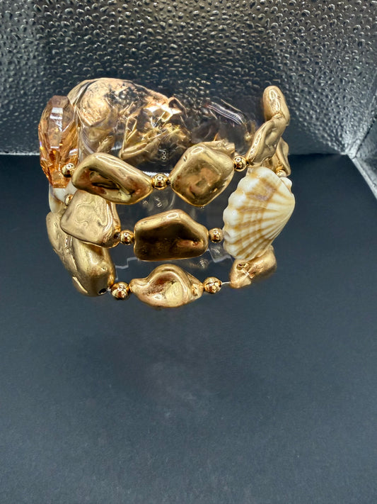L&B Creations Stretch Seashell Bracelet Gold Tone