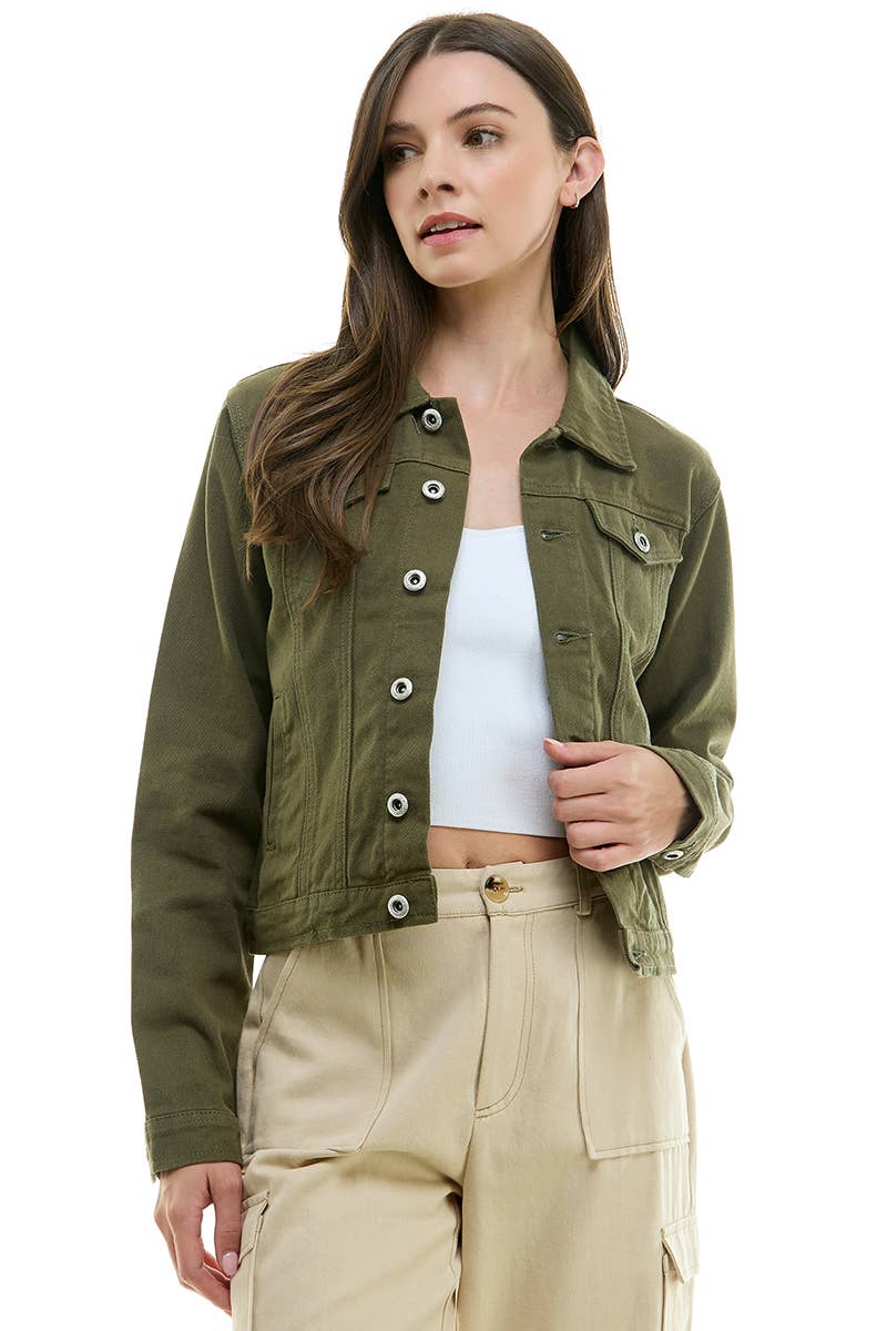 BLUE AGE - LADY CASUAL COTTON DENIM JEAN JACKET (OPEN PACK): Olive / 100% Cotton / XL
