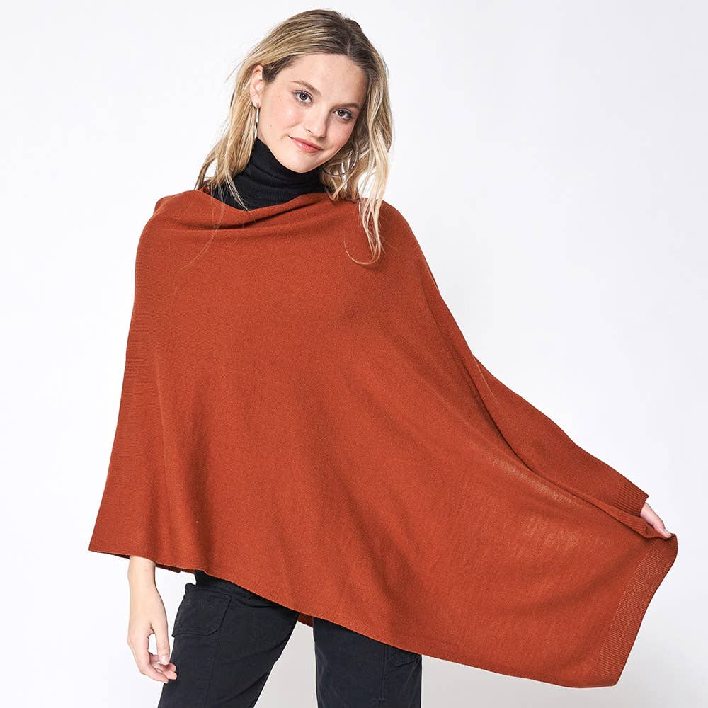Sensibling Corp. - Solid Scarf Poncho: Brown