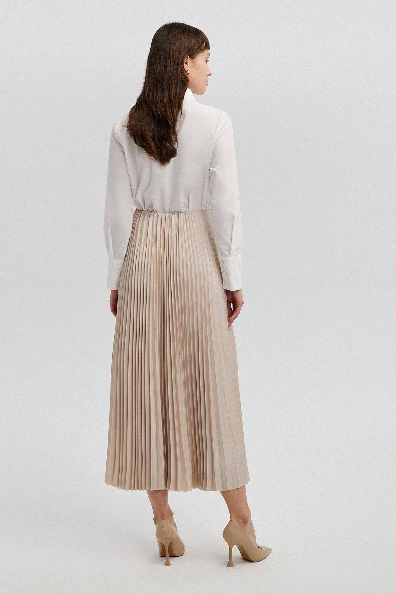 Touché Privé - PLEATED SKIRT - MAXI LENGTH, HIGH WAIST: Beige OS/2-12