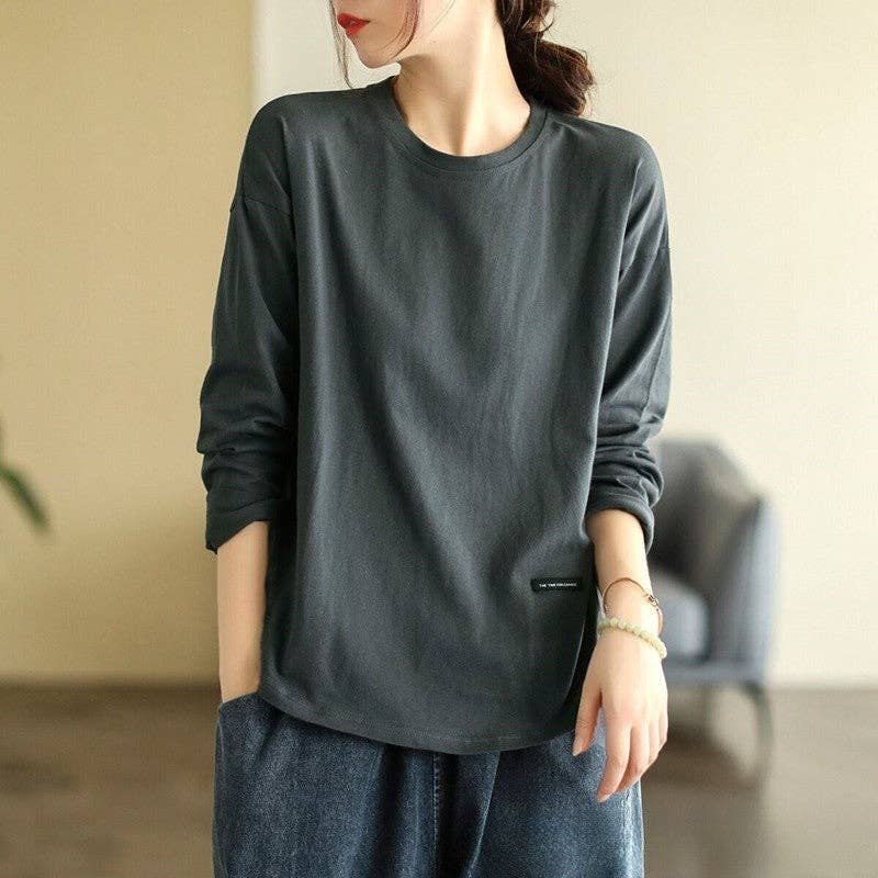 UZ Wholesale Store - Basic Long Sleeve T-Shirt with Hollow Out Round Neck: WHITE / 2XL