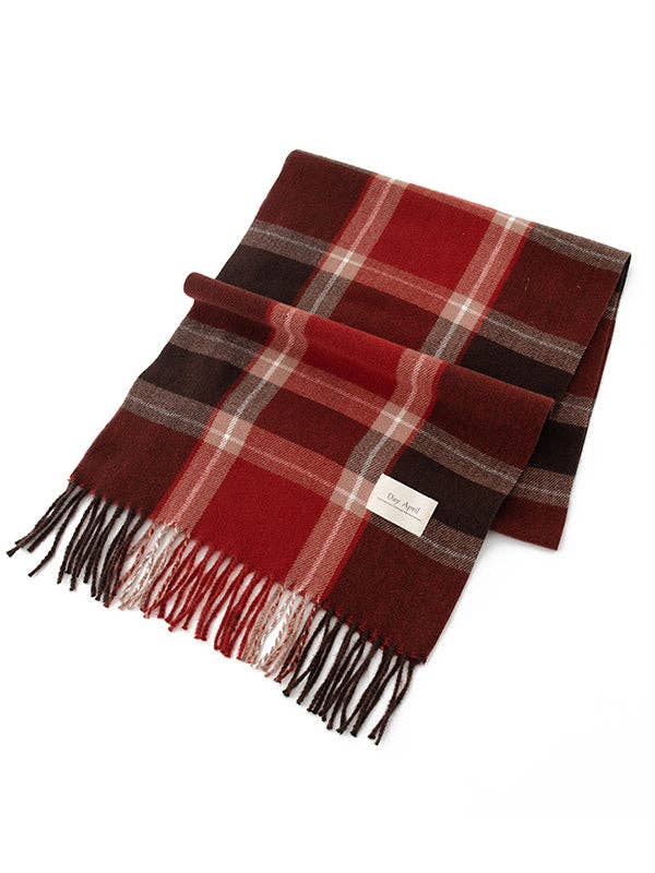 UZ Wholesale Store - Keep Warm Plaid Tasseled Shawl&Scarf: Burgundy / One_size