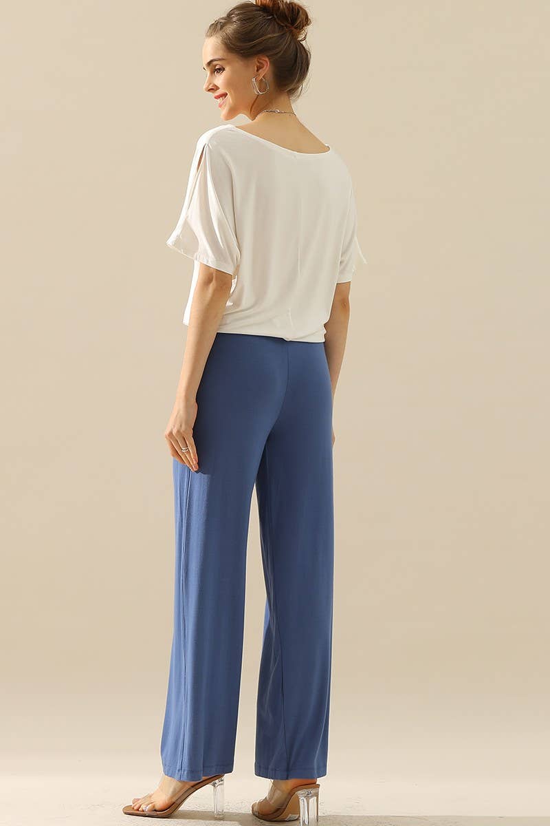 NINEXIS - CWBLP410_HIGH WAIST WIDE LEG PALAZZO LOOSE CASUAL PANTS: BLACK / (S) 1