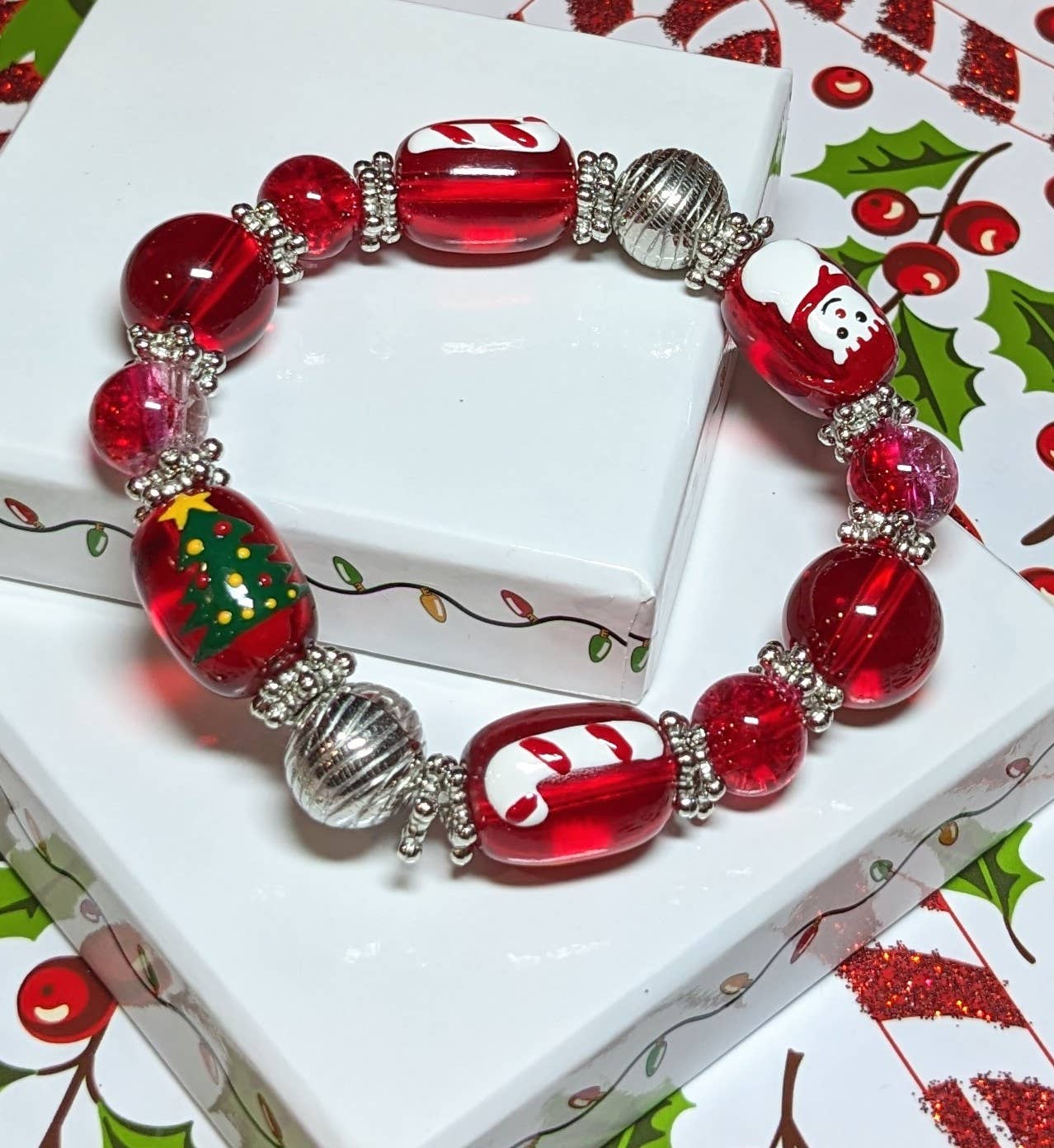 Fiona Accessories - Christmas Bracelet Painted Snowman Gift Tree Holiday Gifts: White Snowman