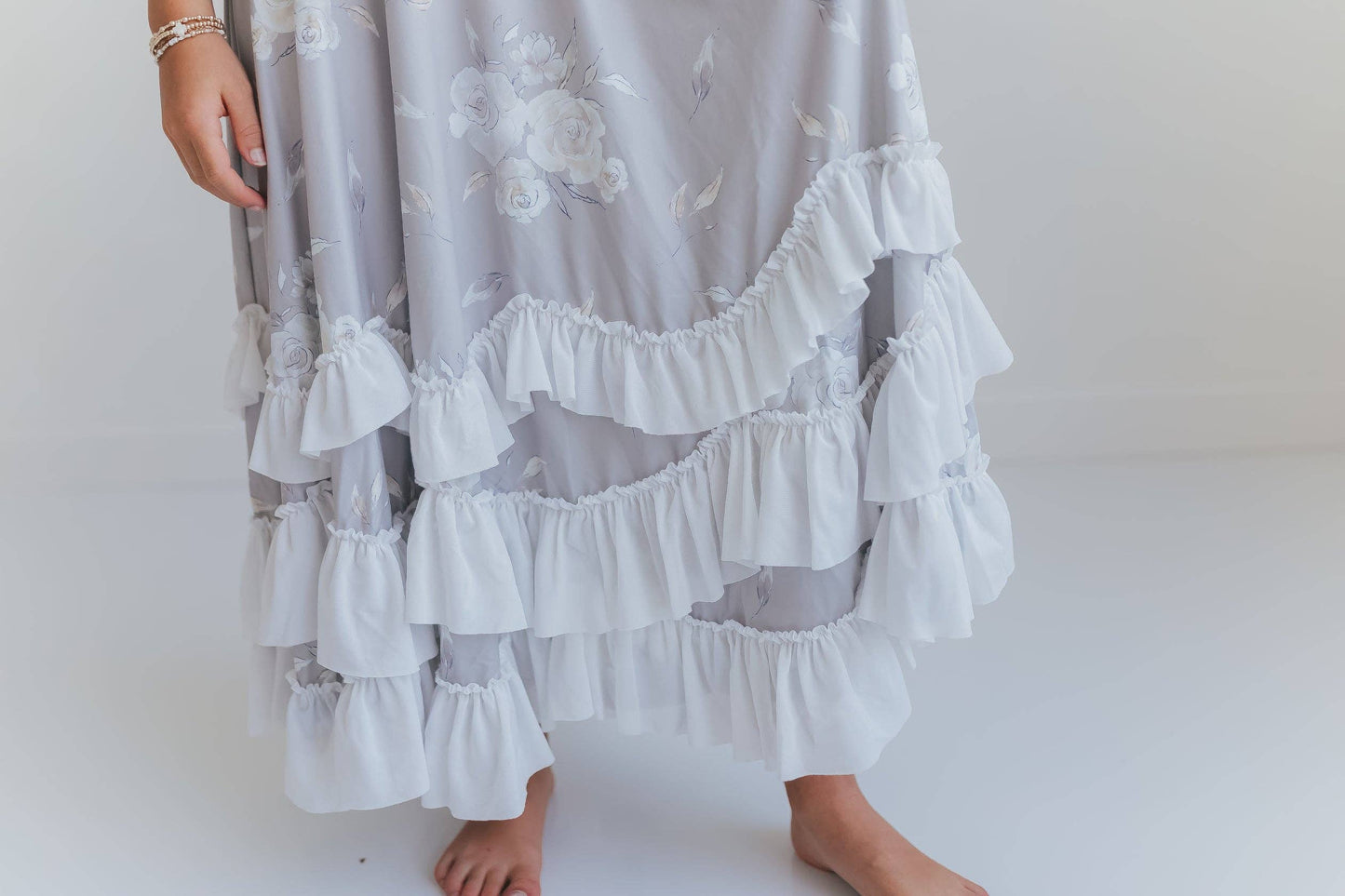 Oopsie Daisy - Girls Winter Rose Floral Long Sleeve Ruffles Dress: 3/4