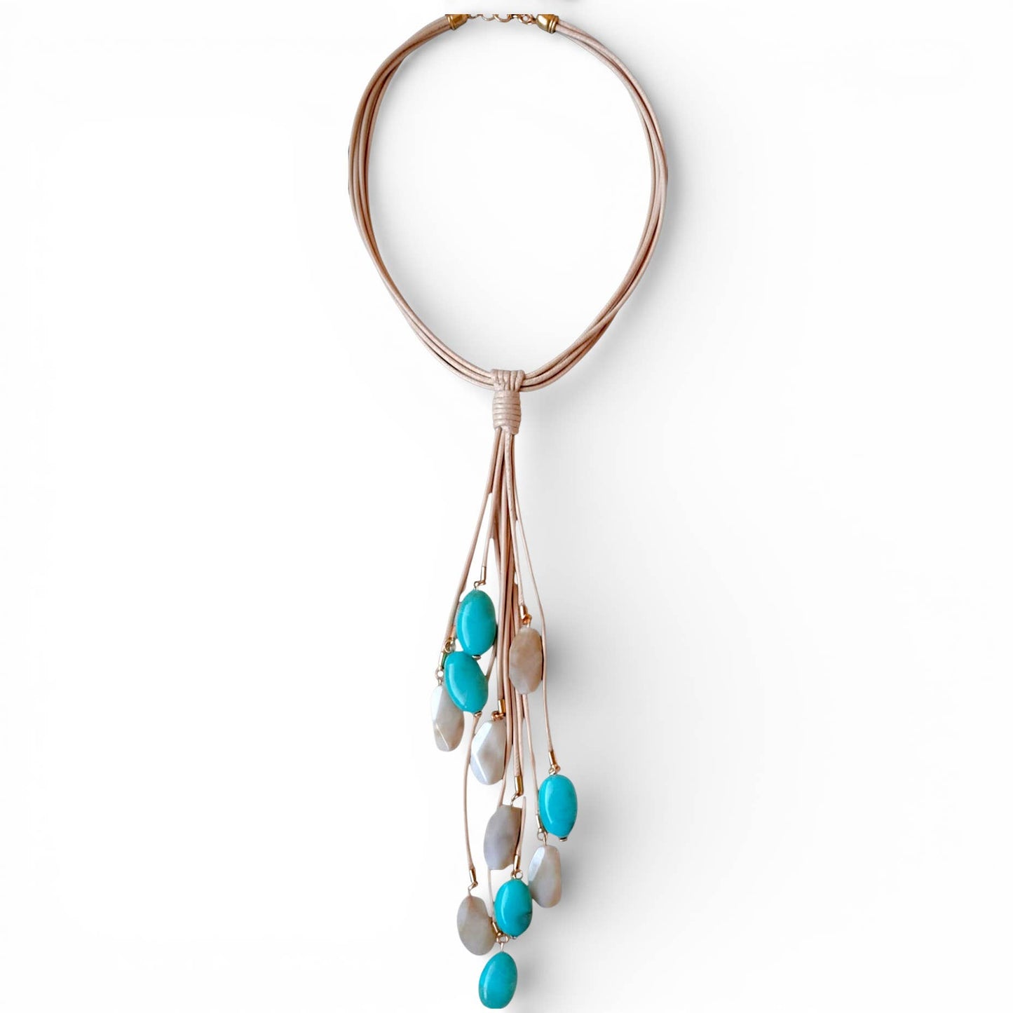 Bijoux Envie Statement Jewelry - Long Turquoise Beaded Lariat | Summer Statement Necklace