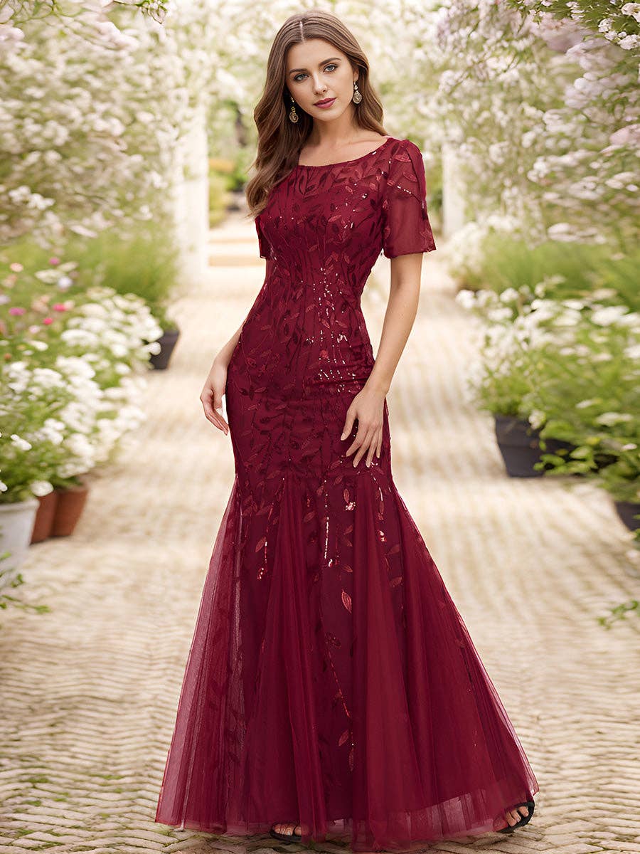 Ever-Pretty - Sequin Shiny Fishtail Tulle Dresses for Party: Dusty Navy / 14