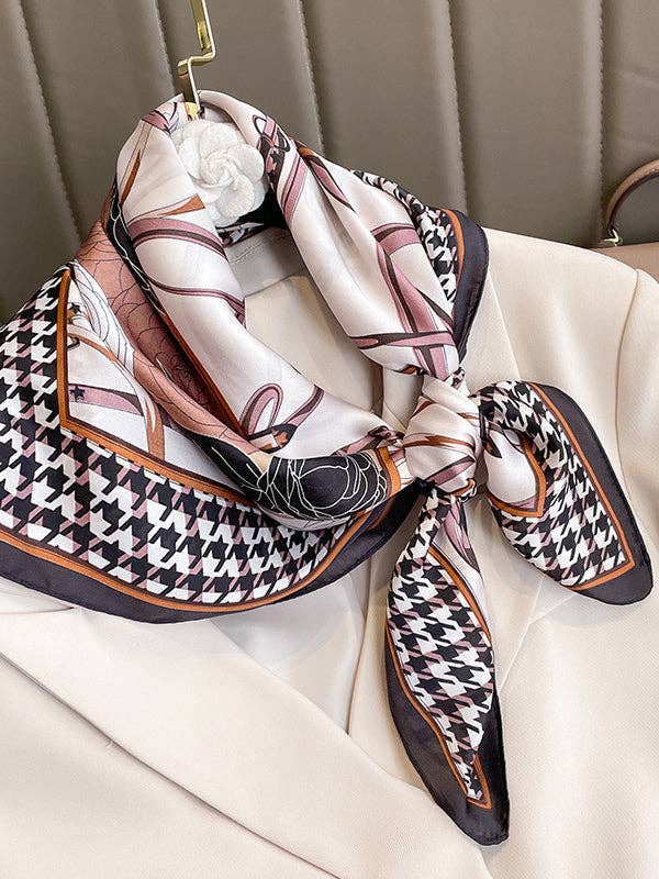 U.Z.  Flower Print Houndstooth Scarf: BLACK / One_size