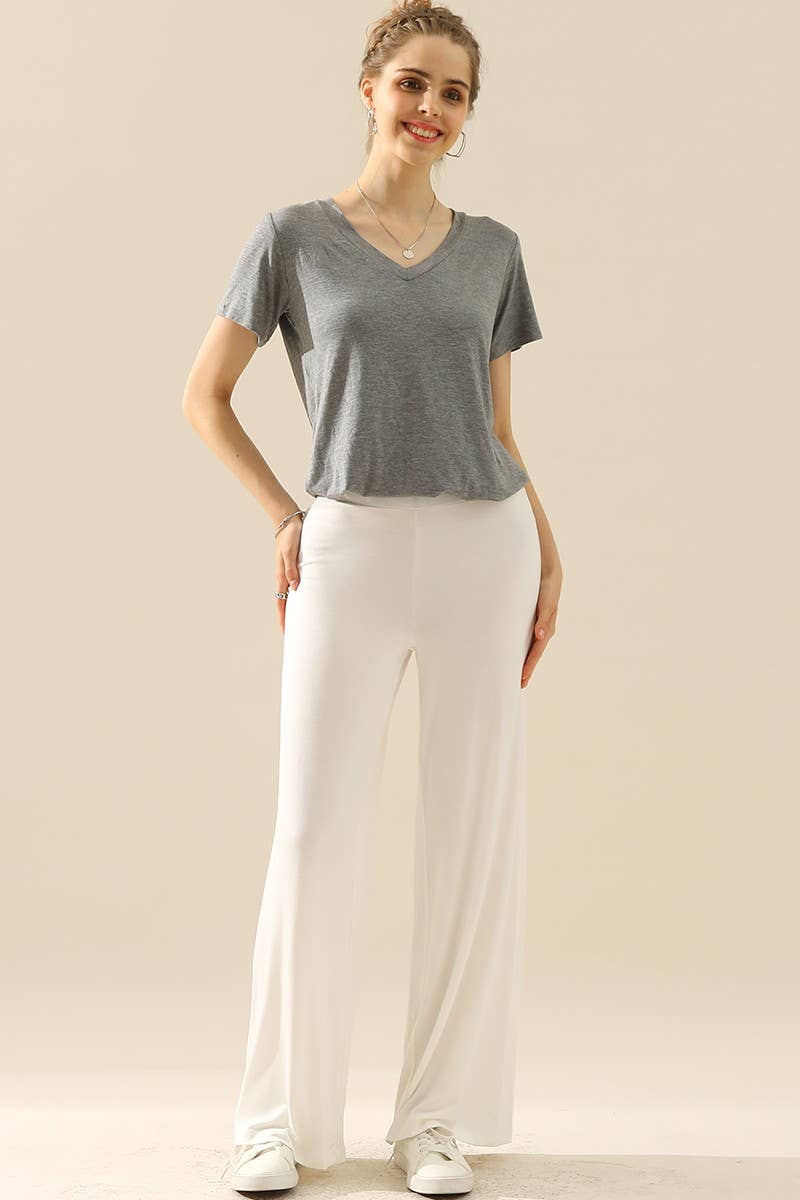 NINEXIS - CWBLP410_HIGH WAIST WIDE LEG PALAZZO LOOSE CASUAL PANTS: BLACK / (S) 1