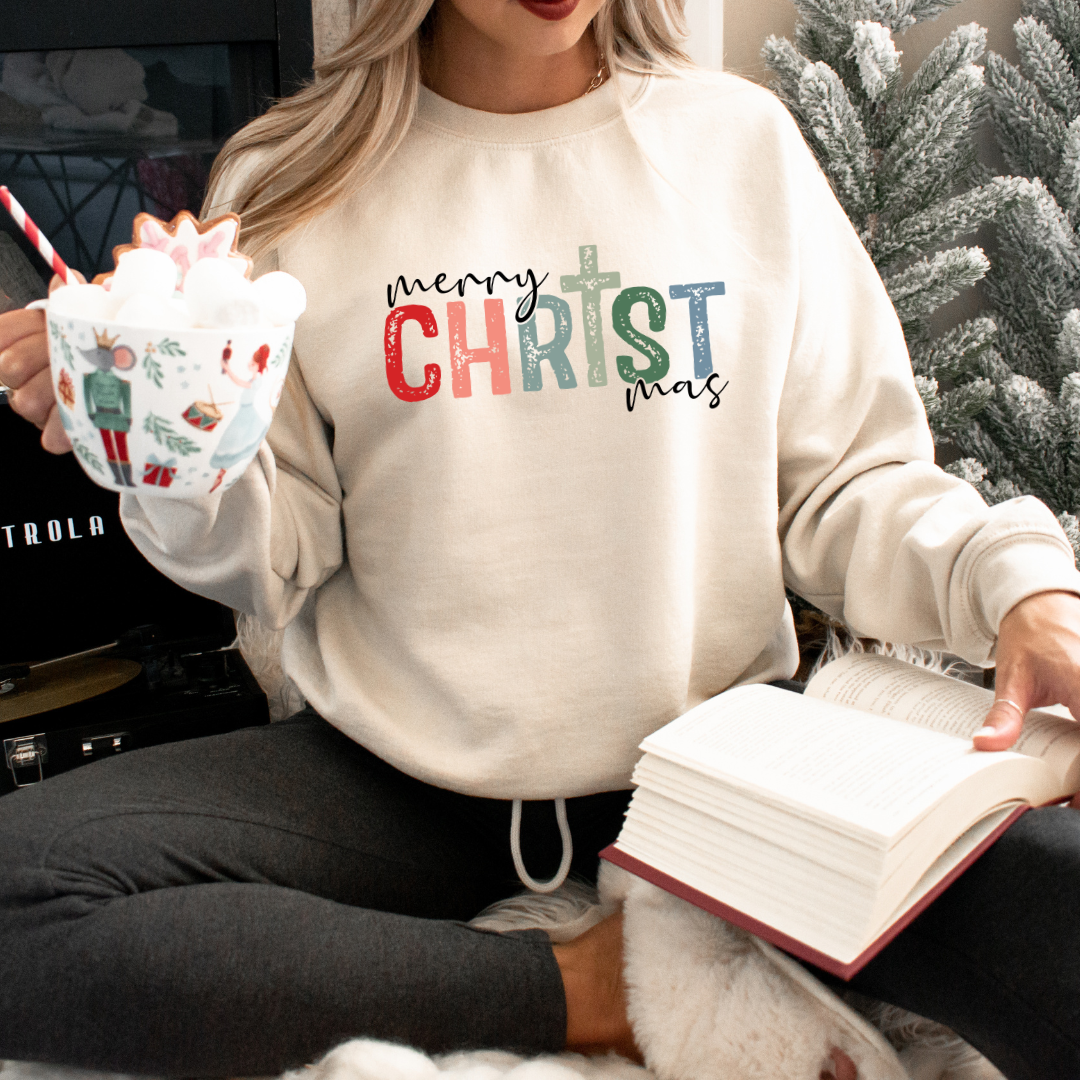 Wholehearted Motherhood and Co. - CHRISTmas Christmas Sweatshirt - Christmas Tee - Graphic Tee: Sand / Small
