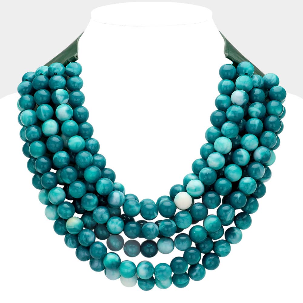 Sensibling Corp. - Chunky Acrylic Bead Layered Faux Leather Magnetic Necklace: Blue