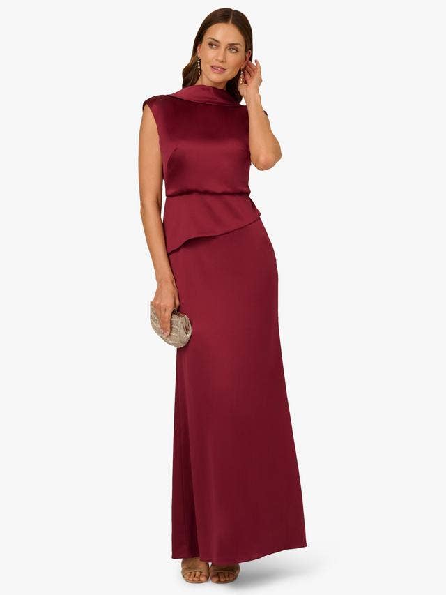 Immediate Apparel - High Neck Sleeveless Satin Evening Gown by Adrianna Papell AP1E212258: Crimson Haze / 8