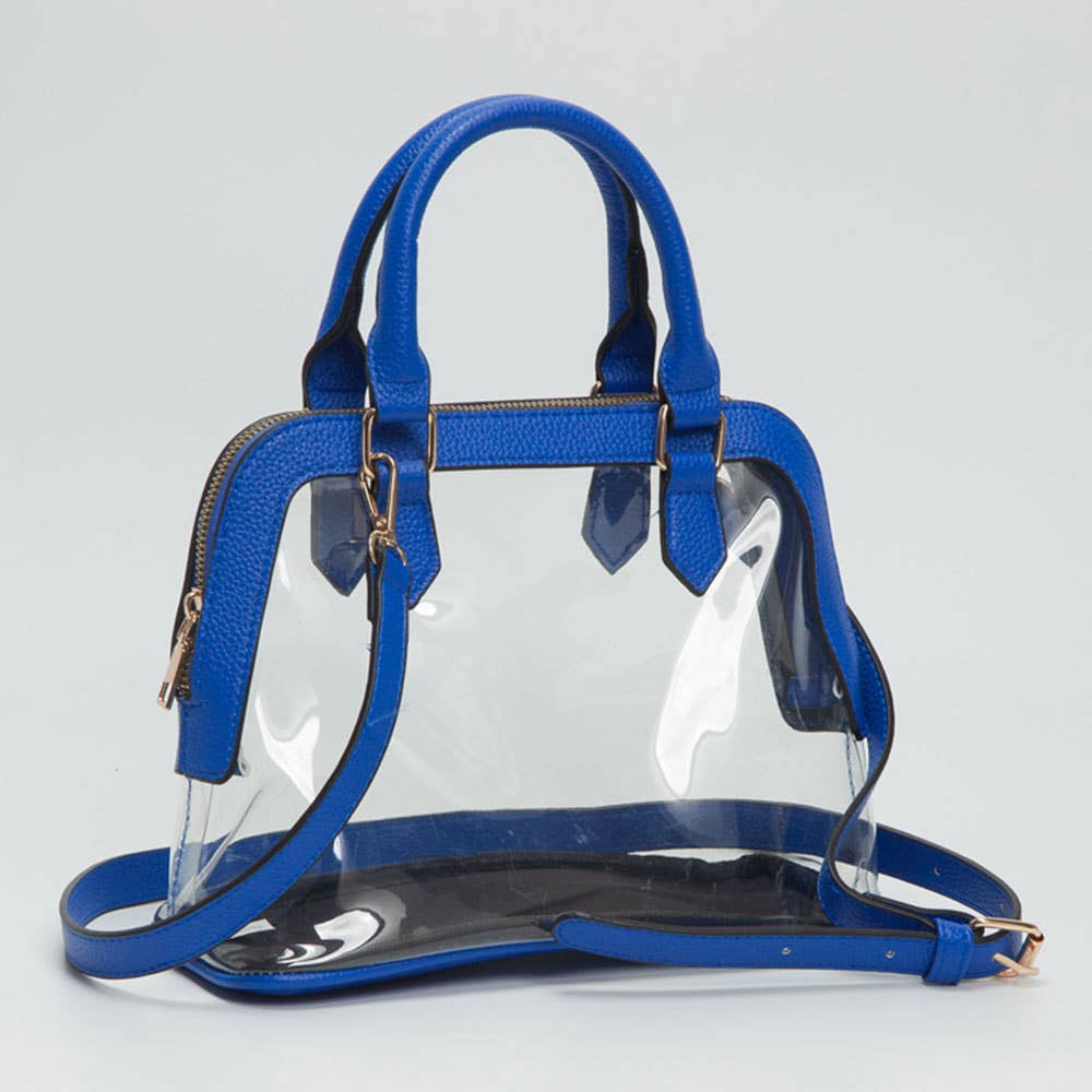 Sensibling Corp. - Faux Leather Trim Transparent Structured Top Handle Handbag / Crossbody Bag: Clear,Leopard