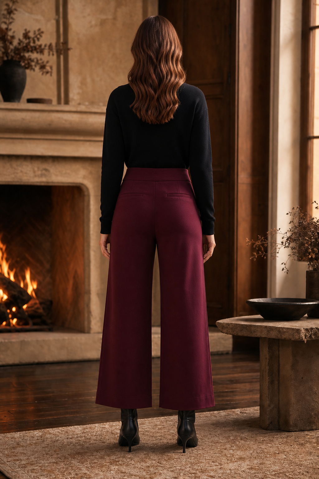Dear Scarlett - High Rise Twill Wide-Leg Pants : ESPRESSO BROWN / L