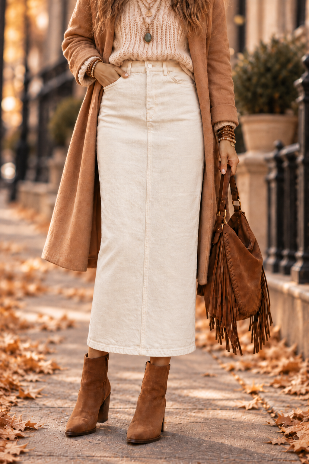 LaughTail Tees - High-Waisted Modest Straight Denim Maxi Skirt: Navy / XL/42