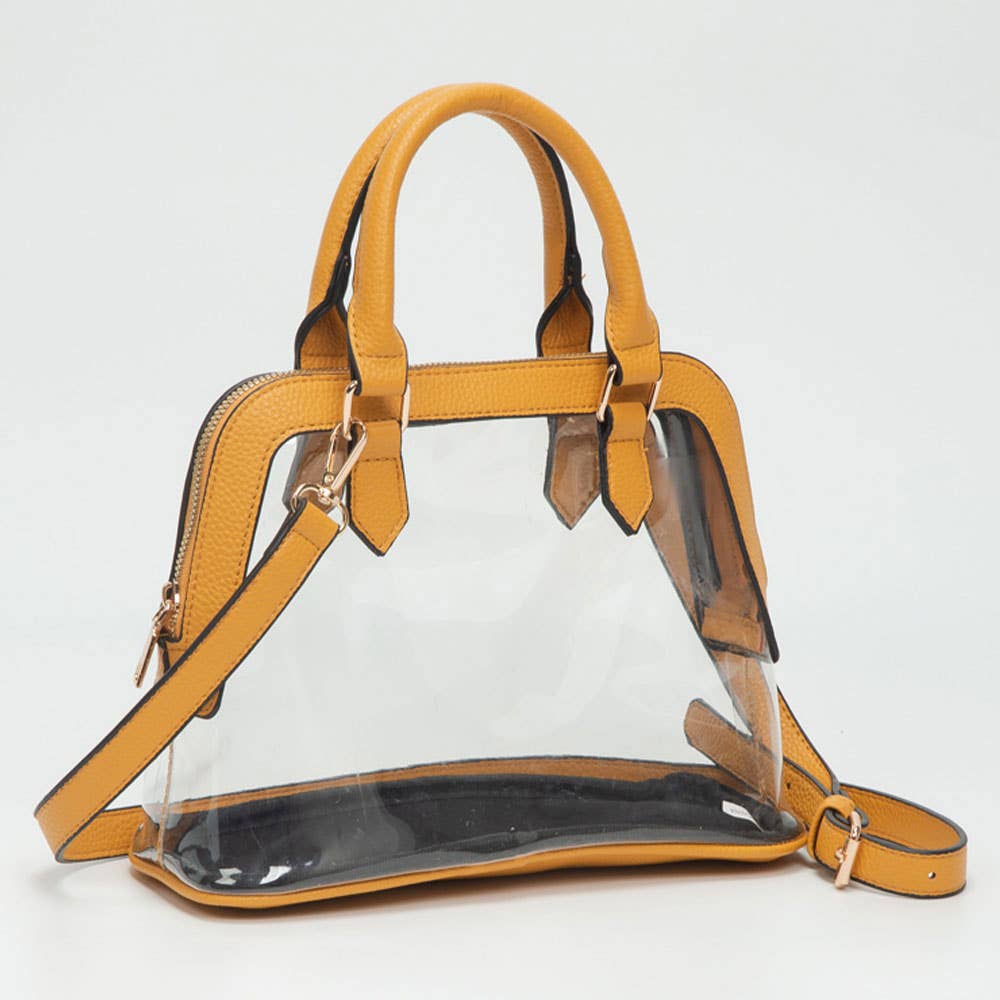 Sensibling Corp. - Faux Leather Trim Transparent Structured Top Handle Handbag / Crossbody Bag: Clear,Leopard