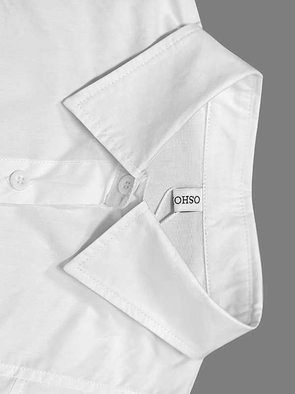 Sheer Trend - Long Sleeves Loose Buttoned Solid Color Lapel Blouses&Shirts Tops: WHITE / L