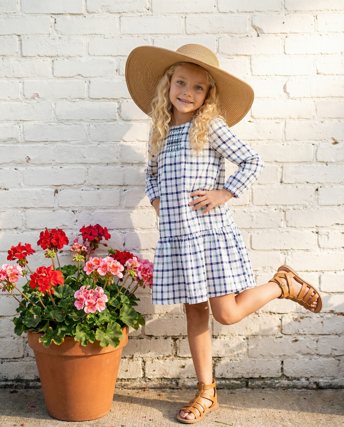 Oopsie Daisy - Girls Navy & White Plaid Smocked Ruffle Spring Dress: 10/12