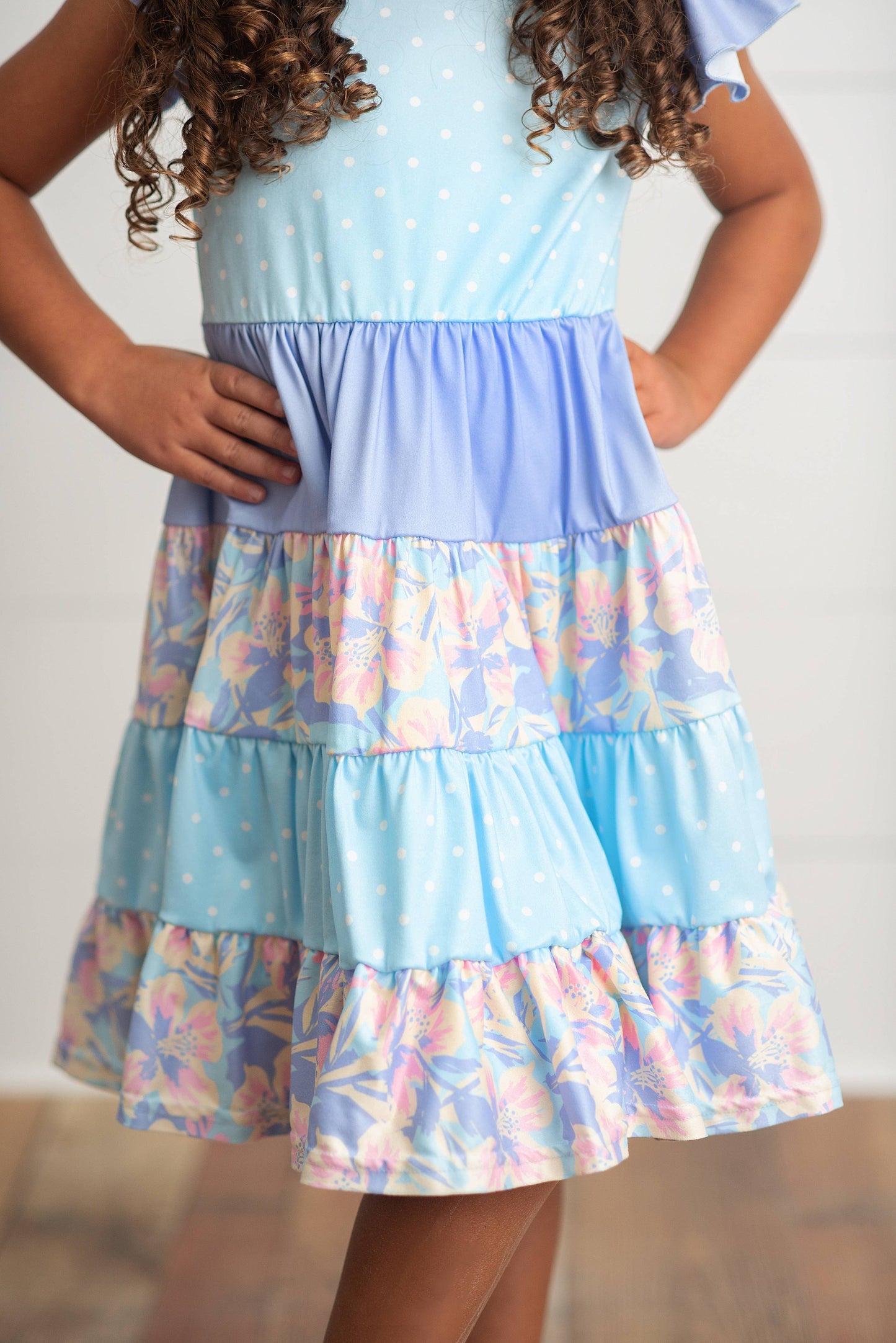 Oopsie Daisy - Kids Blue & Purple Polka Dot Floral Tiered Spring Dress: 10/12