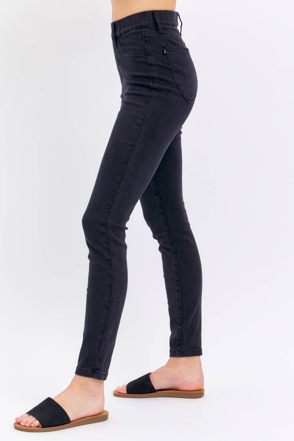 Judy Blue Jeans - High Waisted Pull On Shield Pockets Skinny: BK / 9(29)
