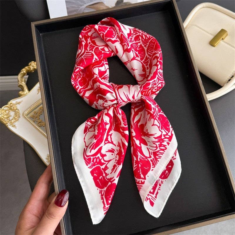 UZ Wholesale Store - Fashion Print Square Scarf: Red