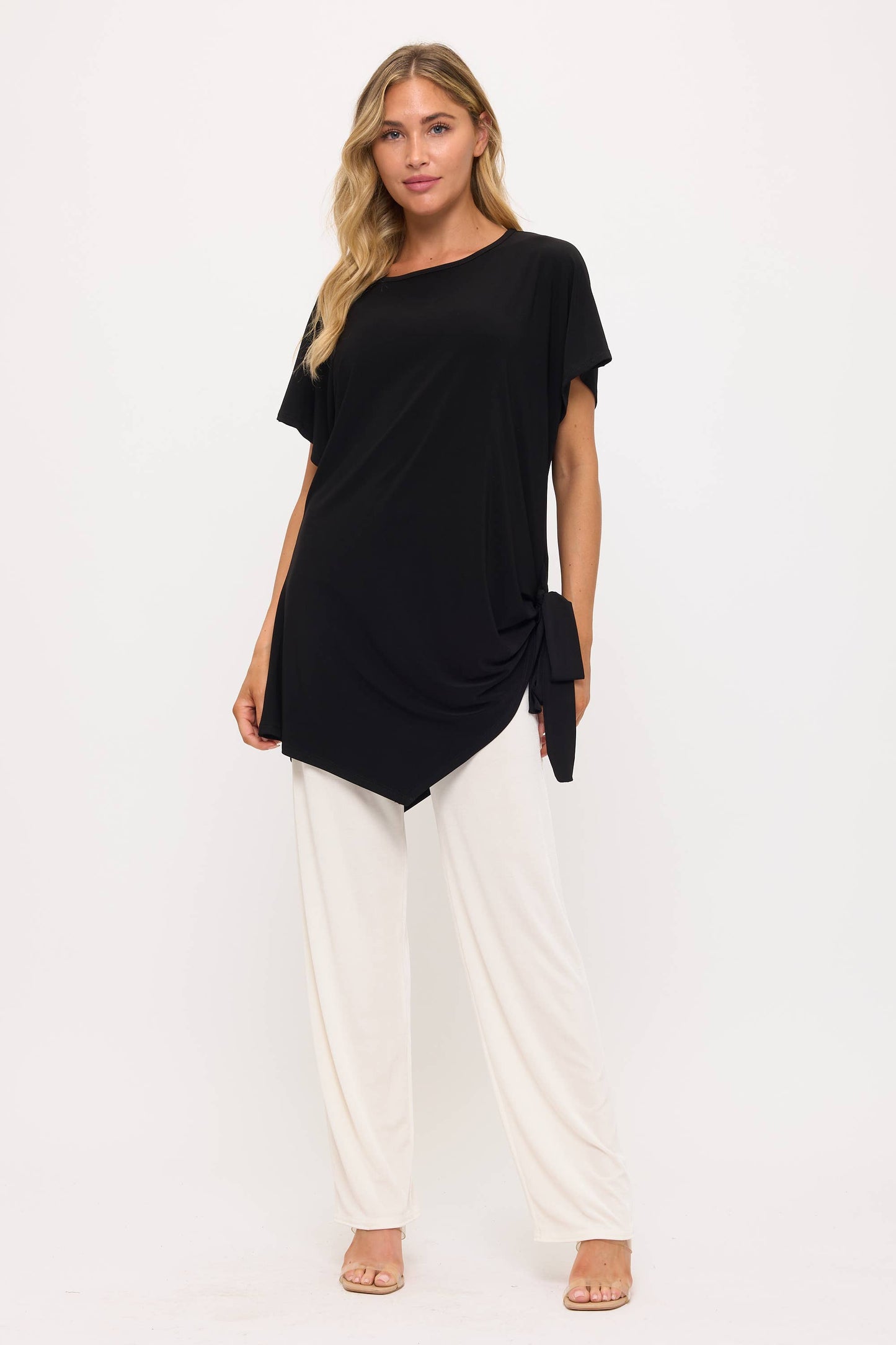 Jostar - HIT Dolman Sleeve Tie Side Tunic-3124HT-SRS1: Black / XL