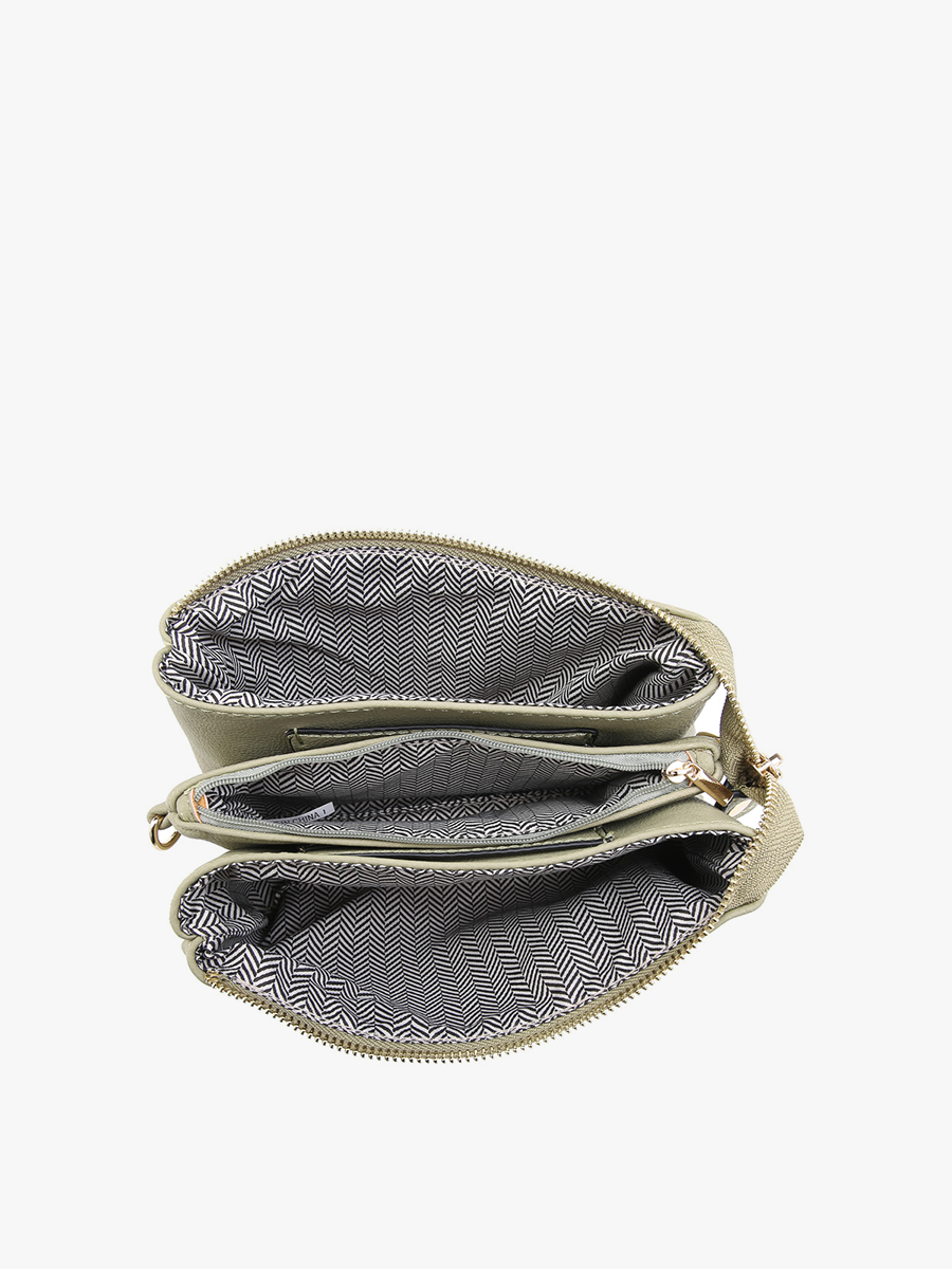 Jen & Co. - M013-PLD Riley Plaid 3 Compartment Crossbody/Wristlet: Gray/Black