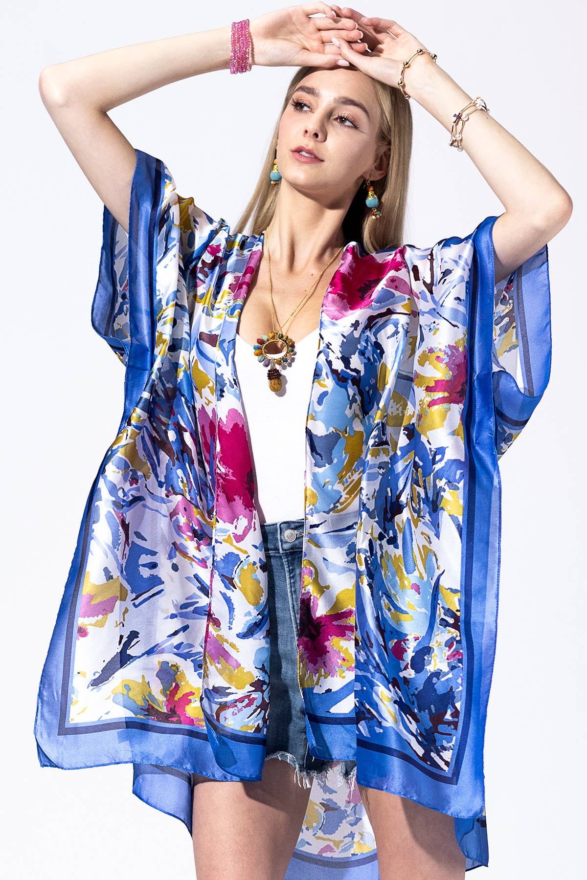 Urbanista - Abstract Floral Print Kimono: PINK-PK