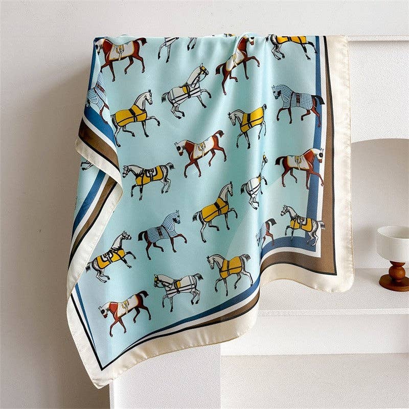 UZ Wholesale Store - Fashion Print Square Scarf: Blue Yellow