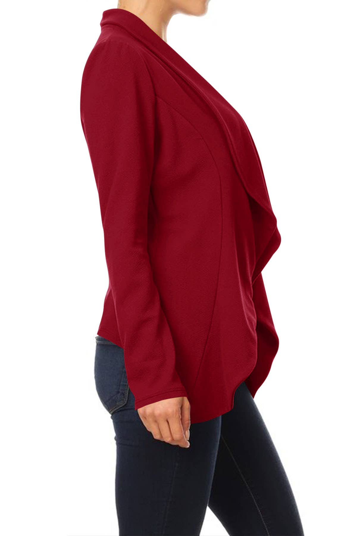 MOA COLLECTION - Women's Casual Office Work Basic Blazer Jacket S-3XL: Burgundy / Small