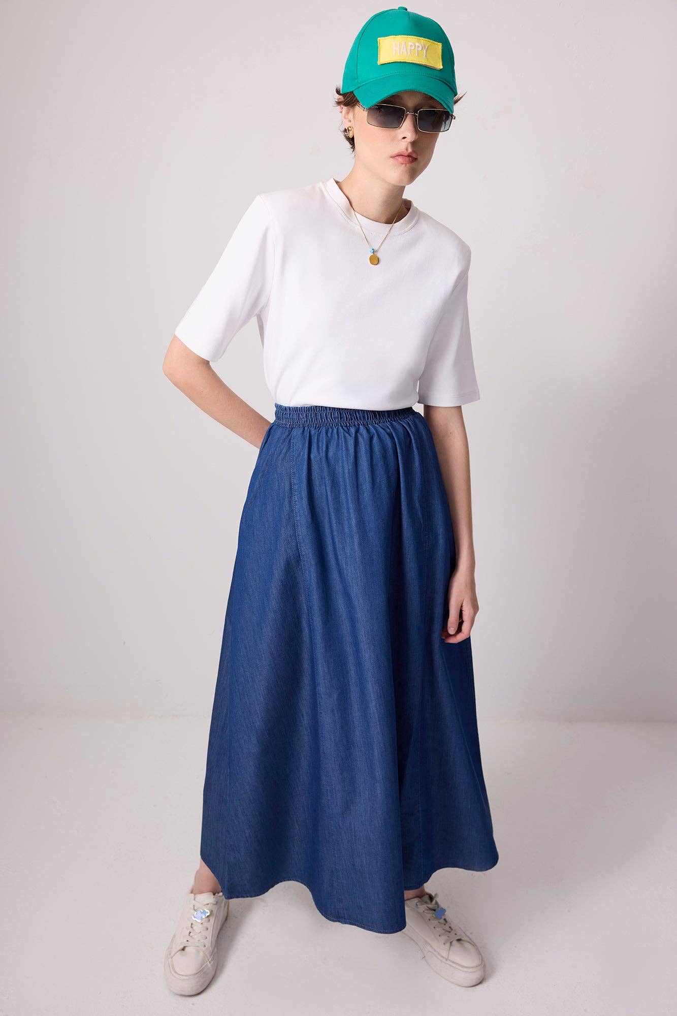 Touché Privé - ELASTIC WAIST DENIM-LOOK MAXI SKIRT