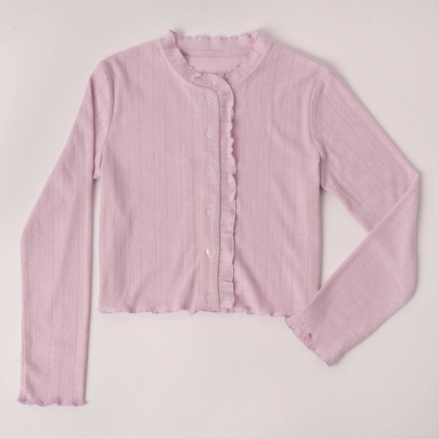 Kidpik - Lettuce Edge Pointelle Cardigan: Powder Blue Girl's size 7-16