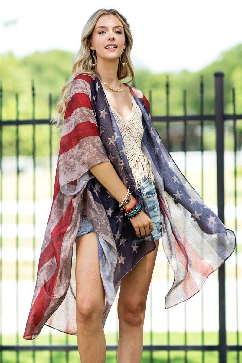 Urbanista - Vintage Stars & Stripes Kimono: NAVY / 2 / One Size