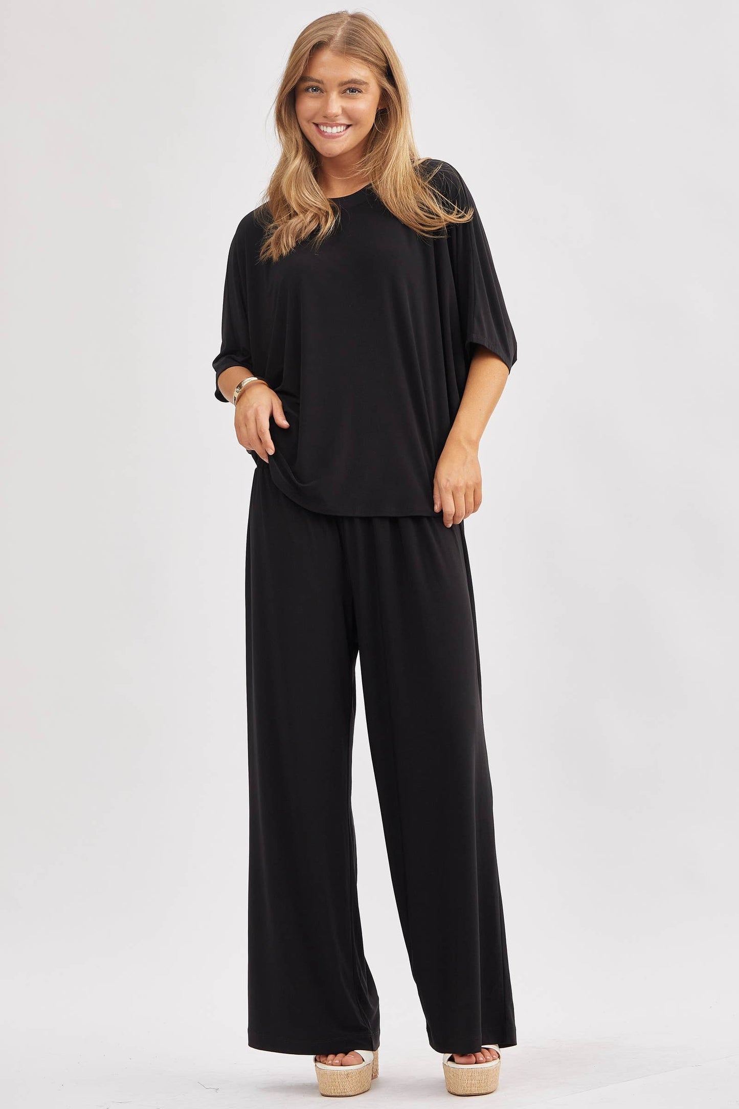 Dear Scarlett - Flowy Top + Wide Leg Set TRVSET-COASTAL: Emerald / S