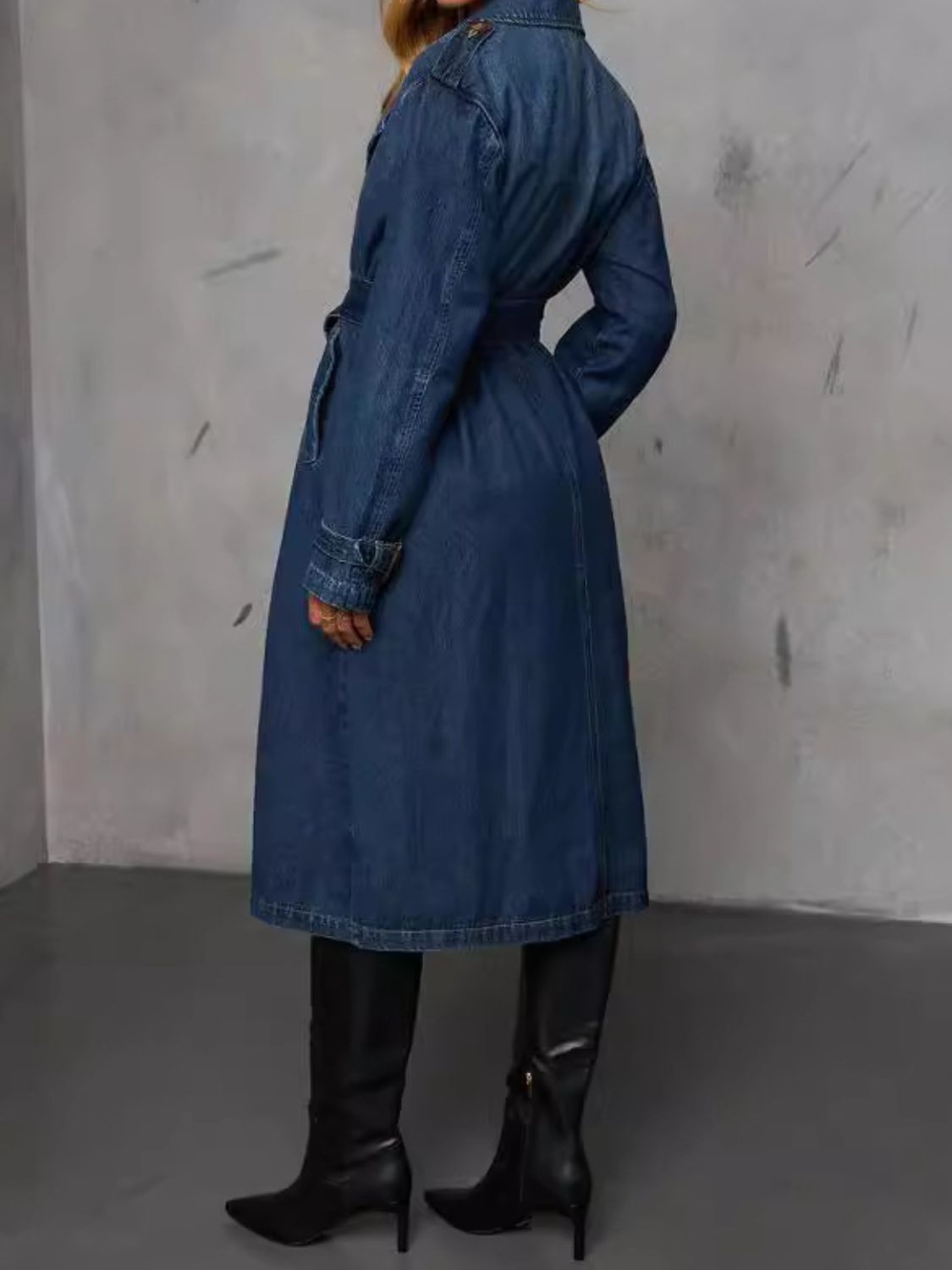 Button Up Long Sleeve Longline Denim Trench Coat