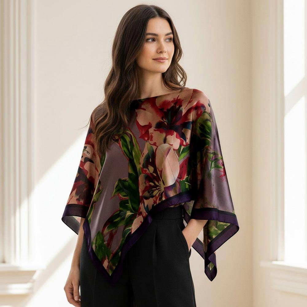 Sensibling Corp. - Abstract Floral Print Scarf Poncho