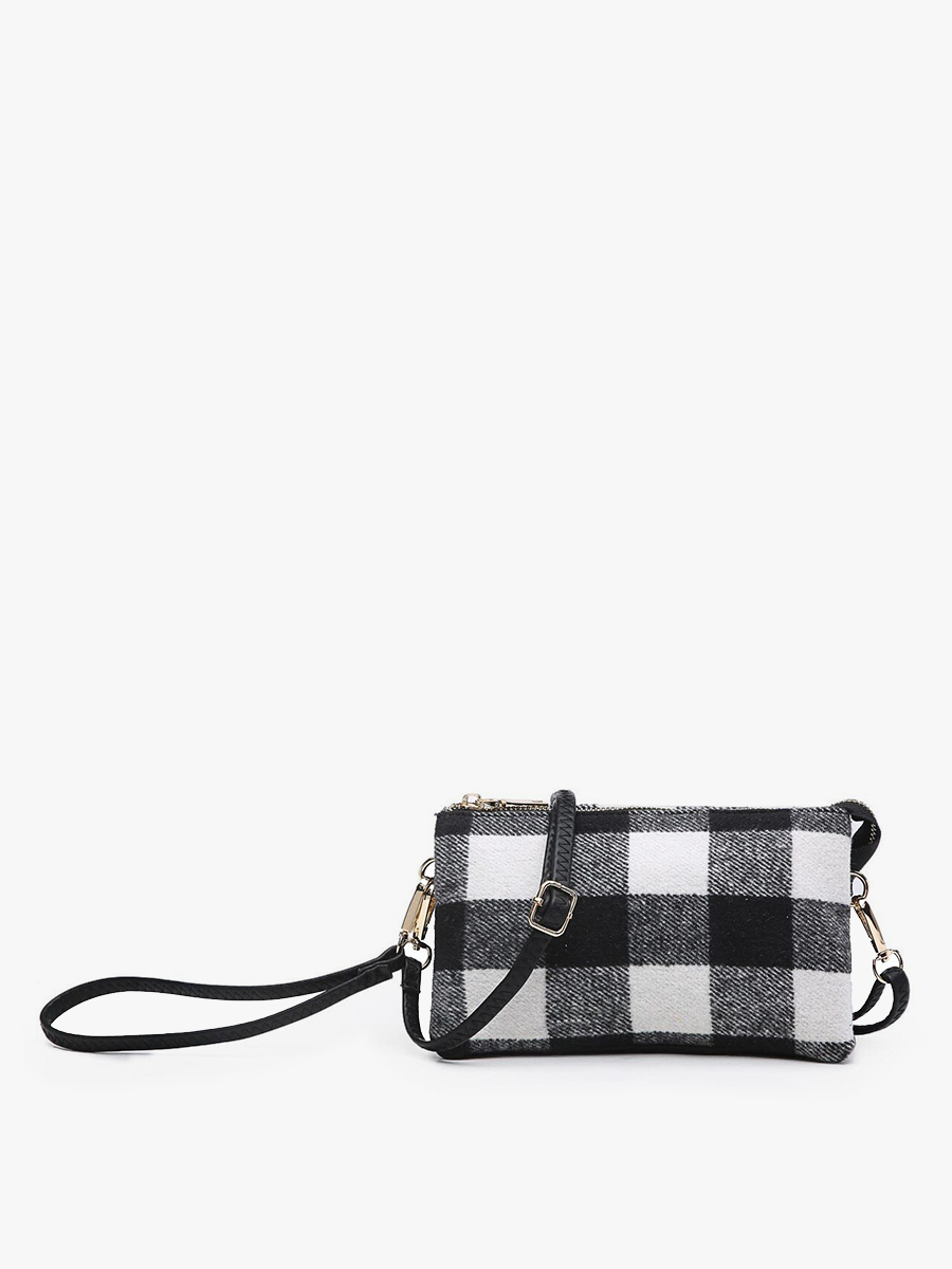Jen & Co. - M013-PLD Riley Plaid 3 Compartment Crossbody/Wristlet: Gray/Black