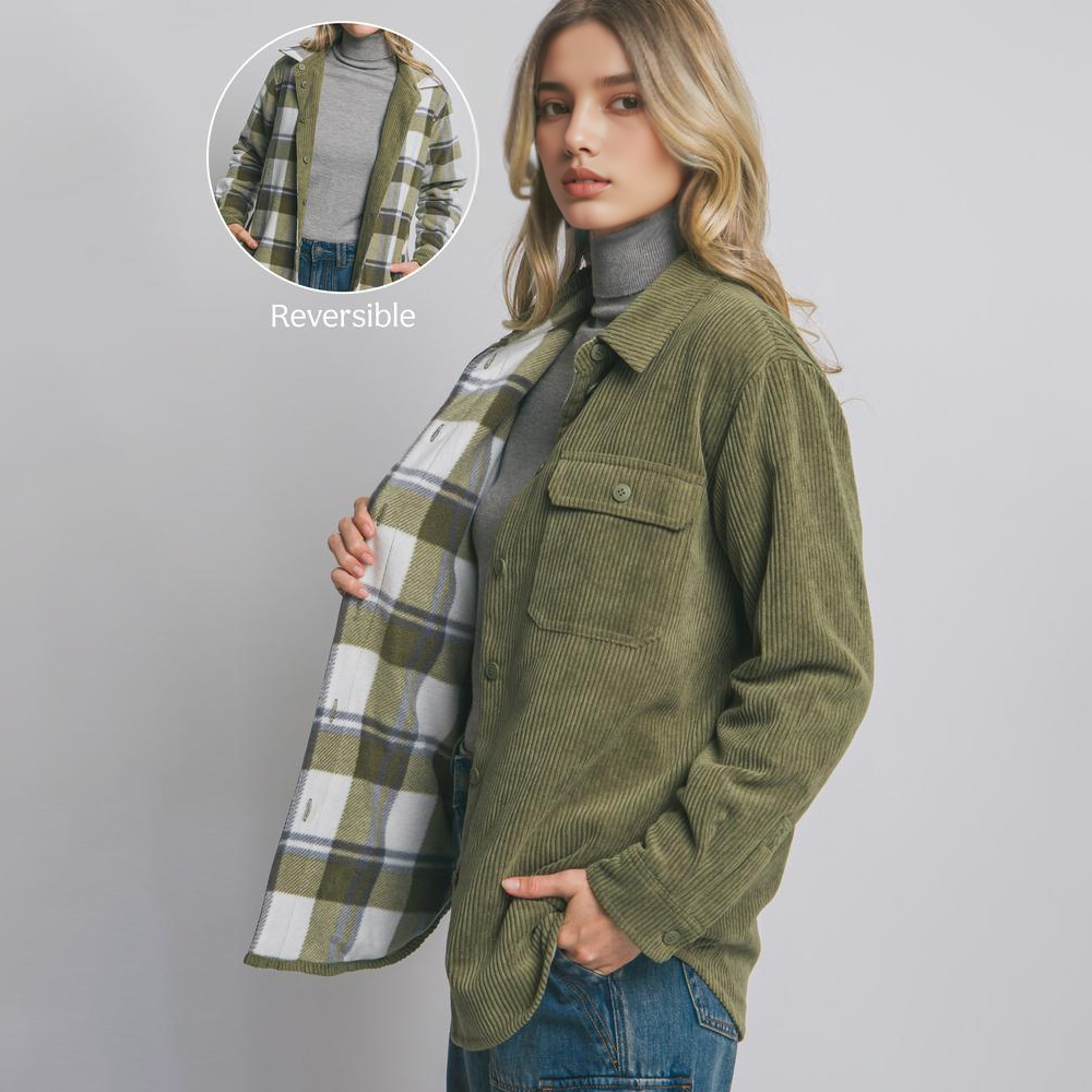 42POPS -  Corduroy Reversible Button Down Jacket: BLUE STONE