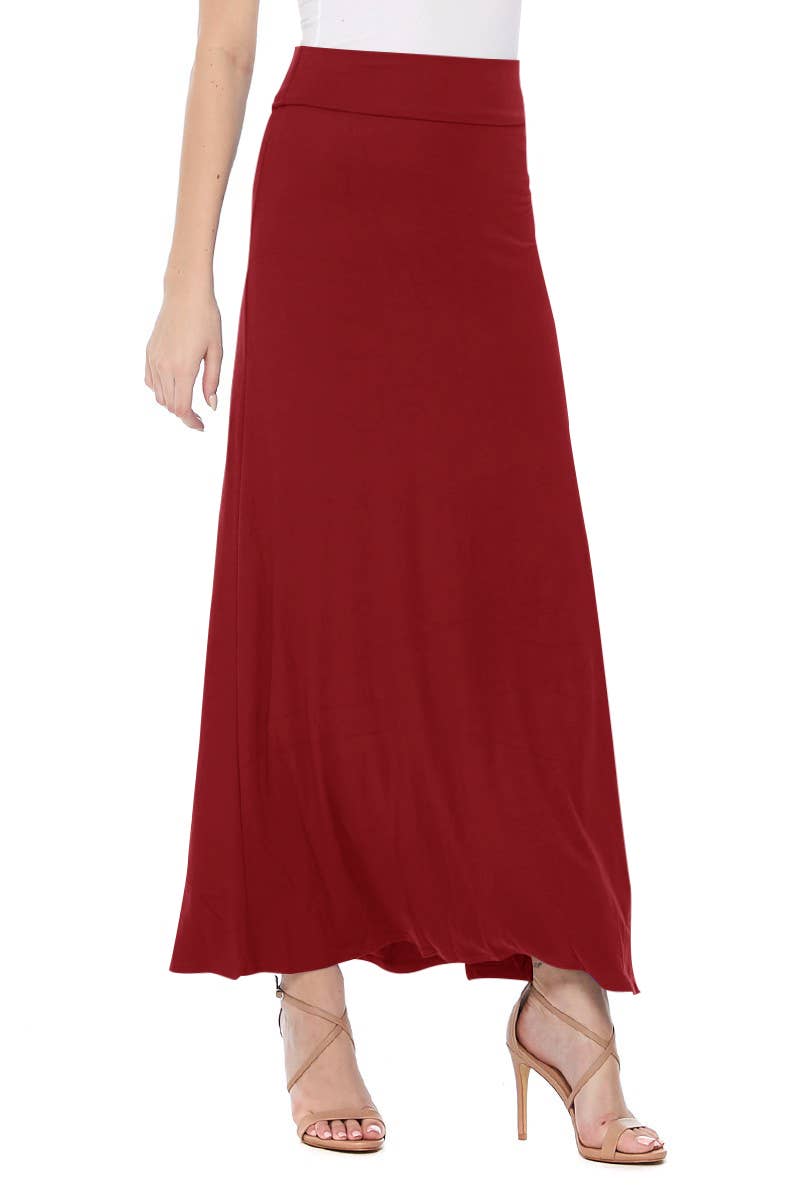 MOA COLLECTION - Solid Color Basic Casual Knit Long Maxi Skirt: White / XXL