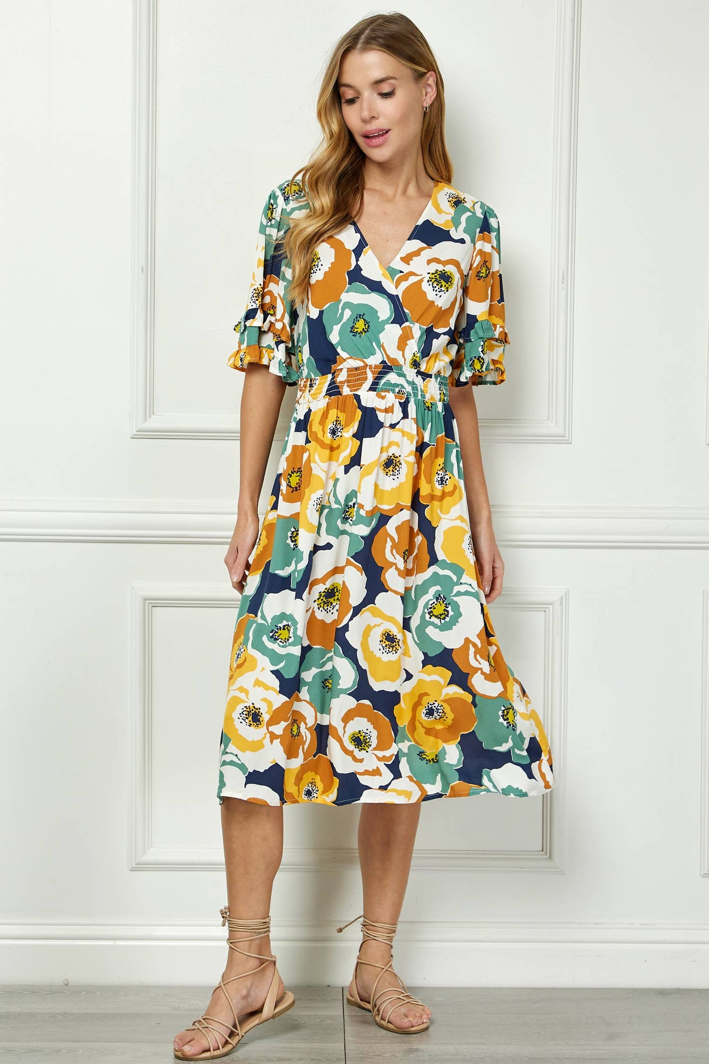 Winslow Collection - ELEGANT KIMONO INSPIRED SURPLICE DRESS  : BKCRM / M