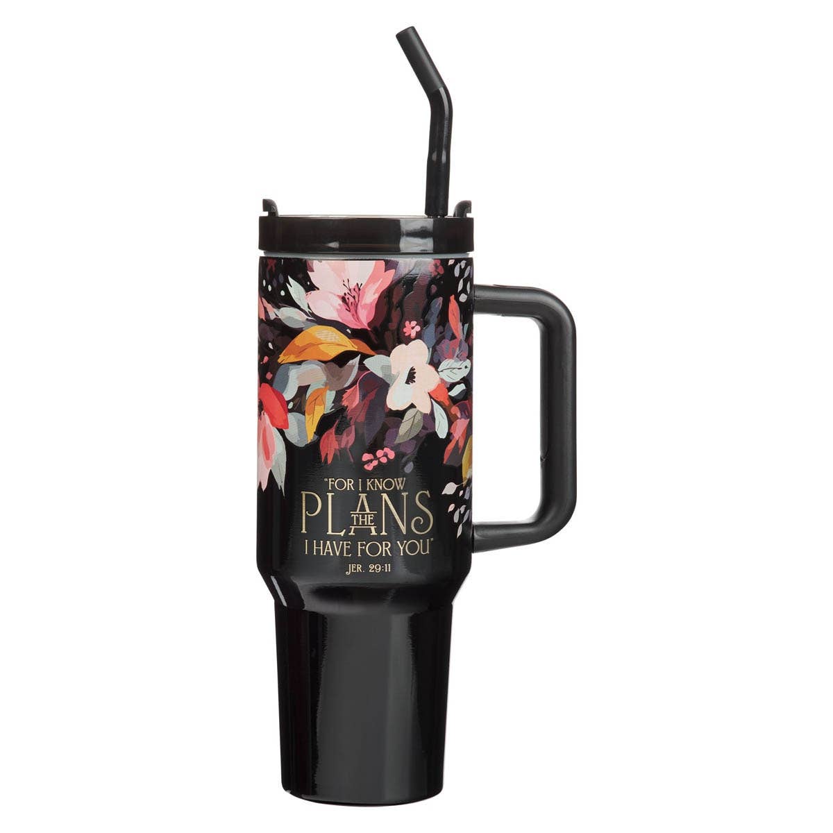 Christian Art Gifts - Tumbler w/straw SS Black Jer. 29:11