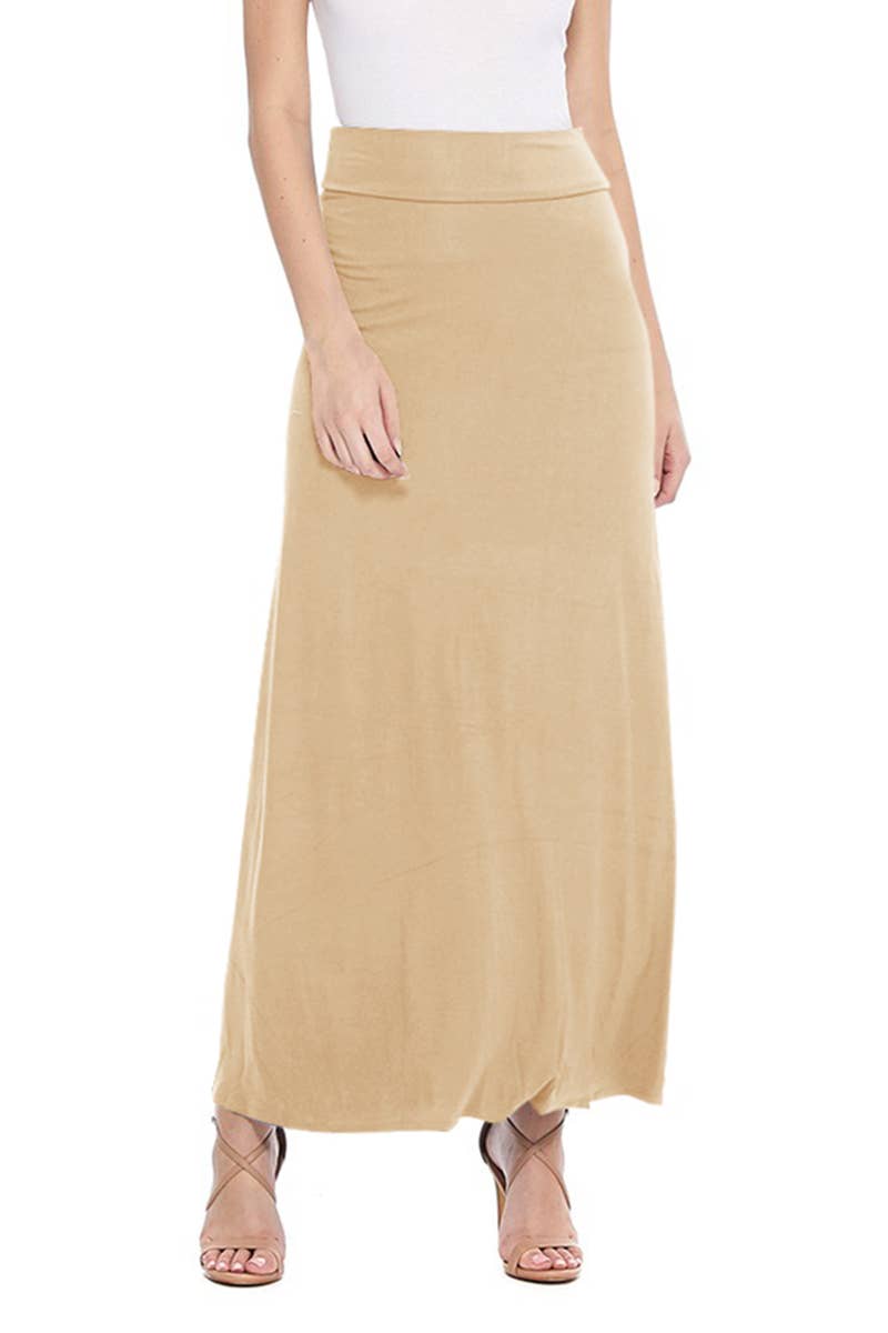 MOA COLLECTION - Solid Color Basic Casual Knit Long Maxi Skirt: Burgundy / XXL