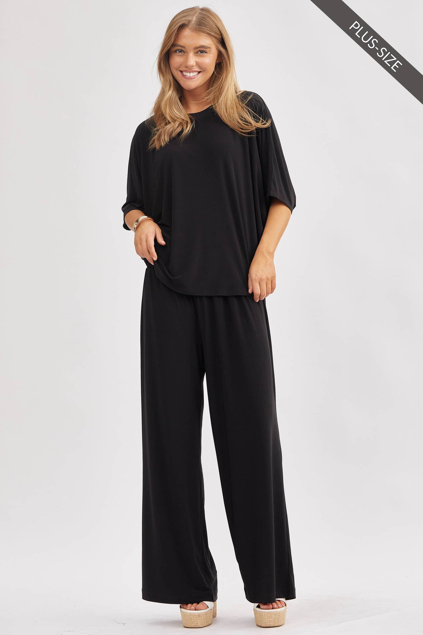 Dear Scarlett - PLUS SIZE Flowy Top + Wide Leg Set TRVSET-COASTAL: Royal Blue / 3X