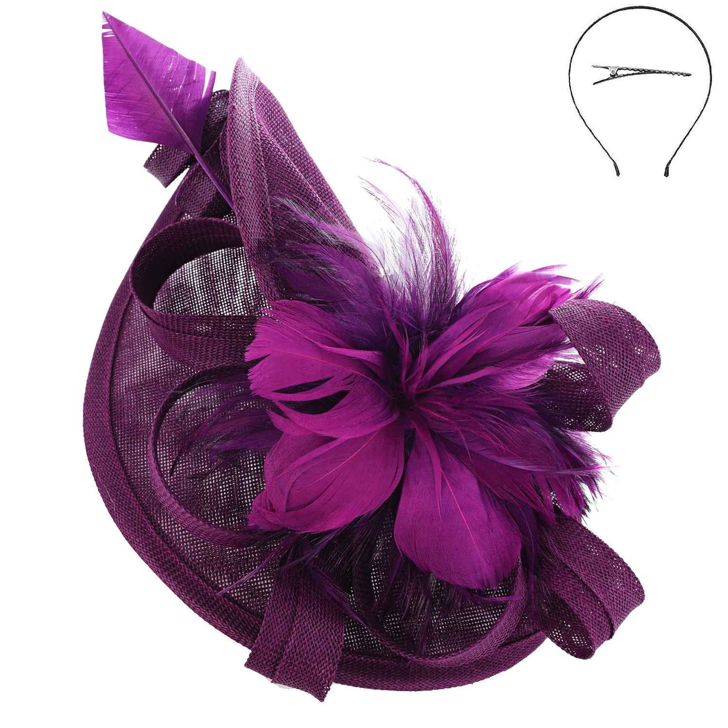 SP Sophia Collection - Fabric Mesh Feather Loop Fascinator: Fuchsia