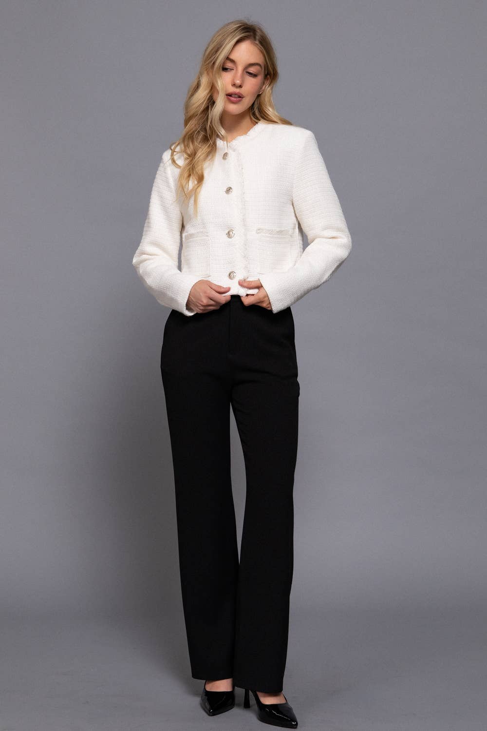 42POPS -  Button Down Tweed Jacket: RED