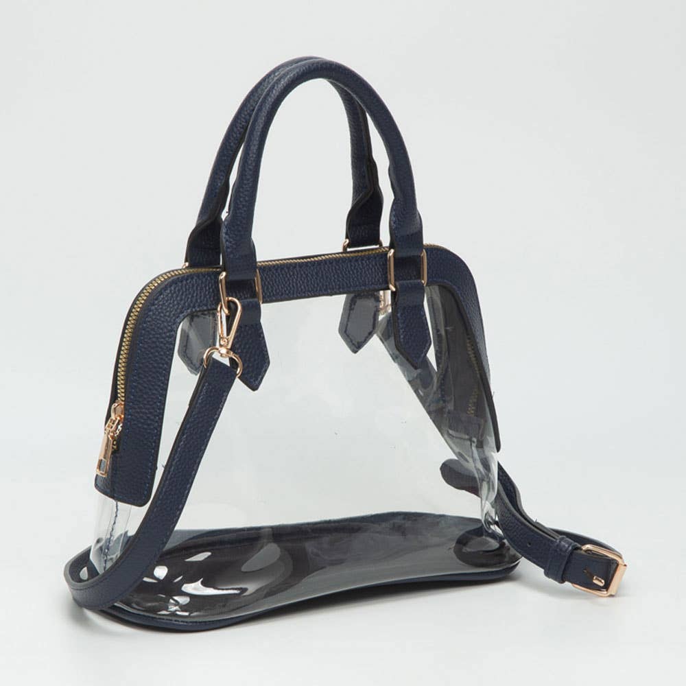 Sensibling Corp. - Faux Leather Trim Transparent Structured Top Handle Handbag / Crossbody Bag: Clear,Leopard