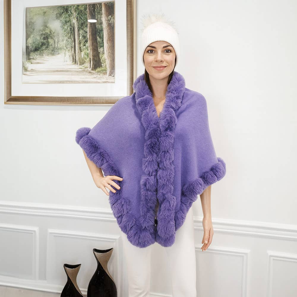 Sensibling Corp. - Elegant Faux Fur Trim Cape Poncho: Royal Blue
